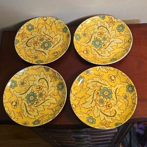 Boston Warehouse Yellow Asian Floral Dessert Plates 2008 Set of 4